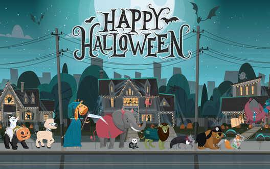 De schooldieren in Halloween thema