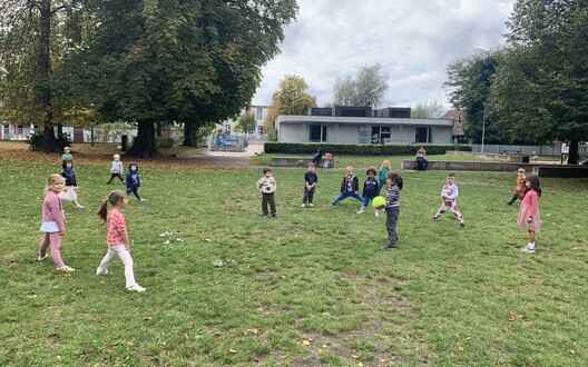 We spelen een balspel in het park.