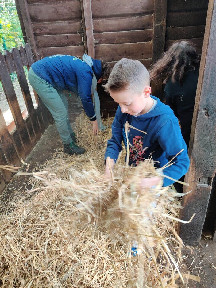 Naar de boerderij.